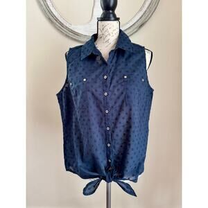 Anne Klein Women’s Navy Blue Sleeveless Button Front Blouse Size L